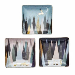 Portmeirion Sara Miller Frosted Pines Square Dishes, Set Of 3