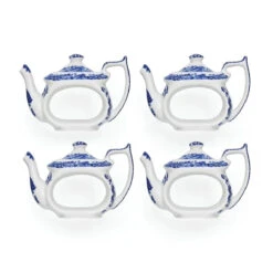 Spode Blue Italian Teapot Napkin Rings, Set Of 4