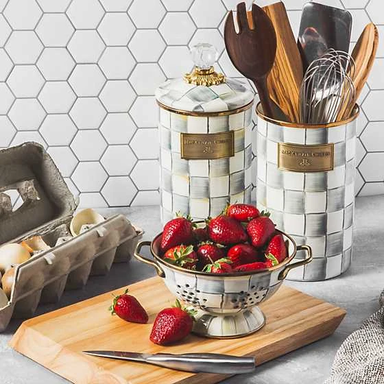 MacKenzie-Childs Sterling Check Enamel Canister - Large 2 MacKenzie-Childs Sterling Check Enamel Canister - Large - Image 2