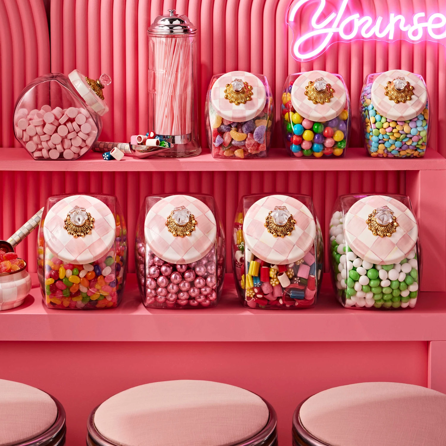 MacKenzie-Childs Rosy Check Sweets Jar With Enamel Lid 2 MacKenzie-Childs Rosy Check Sweets Jar With Enamel Lid - Image 2