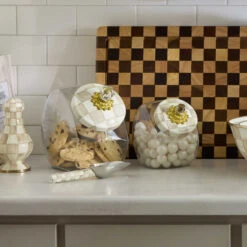 MacKenzie-Childs Mocha Check Cookie Jar With Lid -Kitchenware Discount Store 89235 840 1