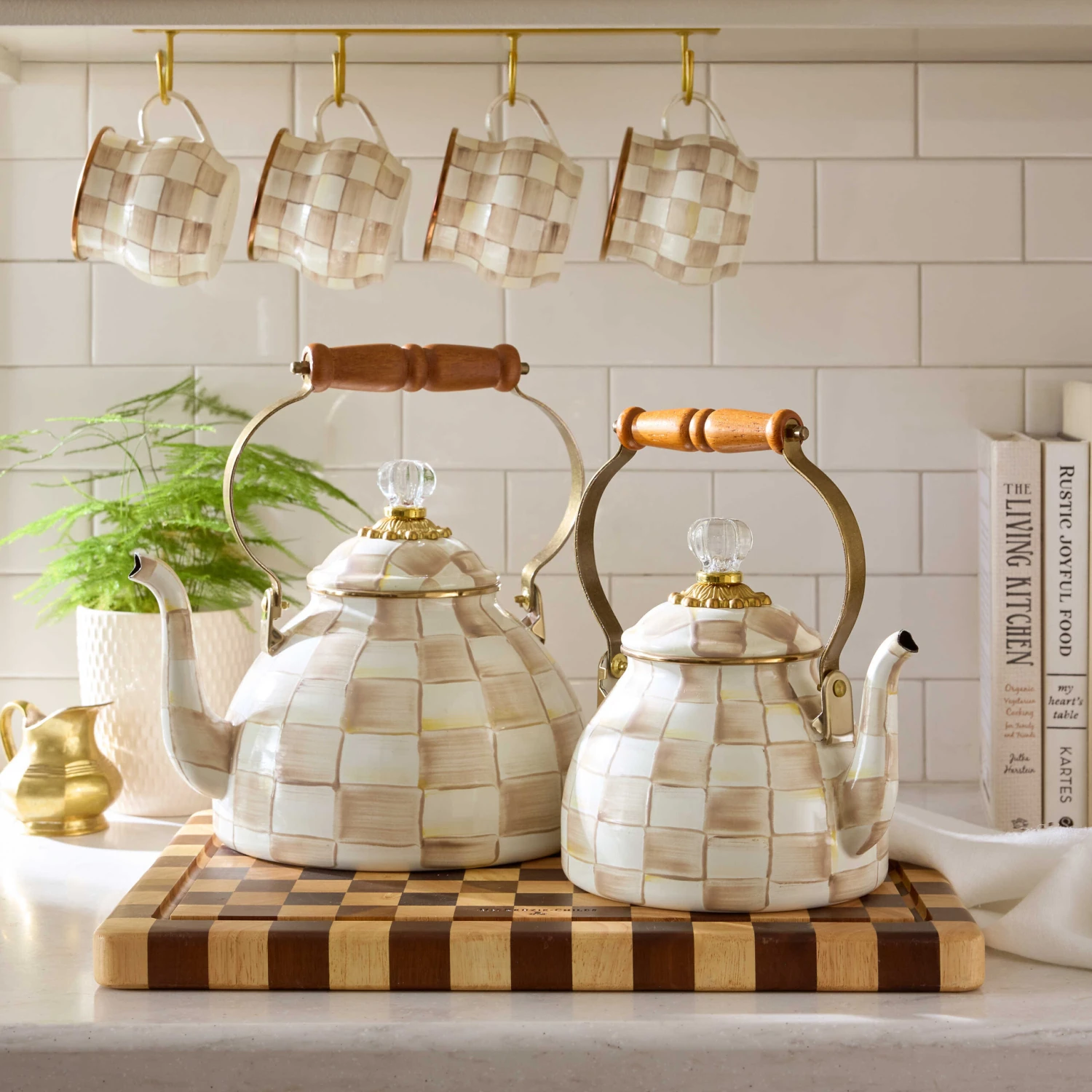 MacKenzie-Childs Mocha Check Tea Kettle 3 Quart 2 MacKenzie-Childs Mocha Check Tea Kettle 3 Quart - Image 2