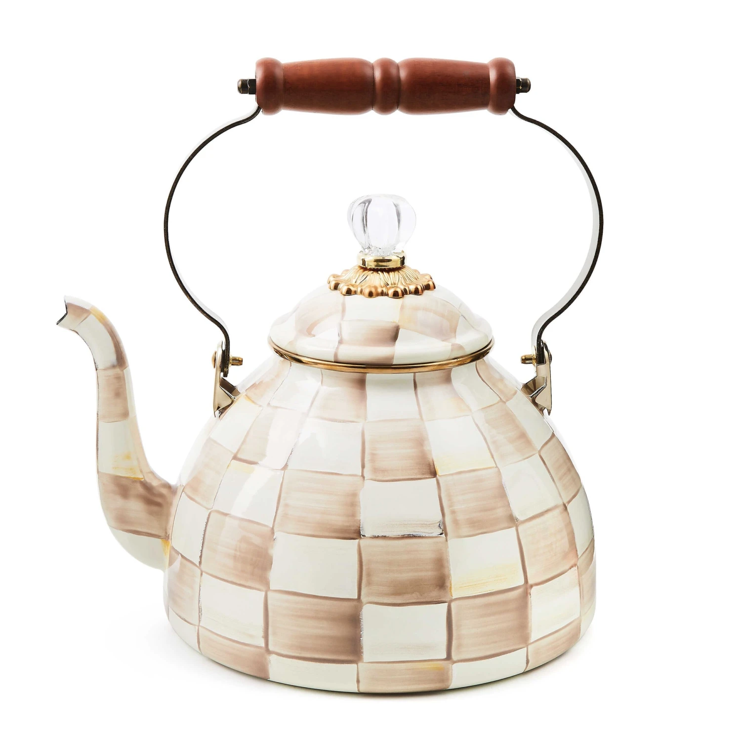 MacKenzie-Childs Mocha Check Tea Kettle 3 Quart 1 MacKenzie-Childs Mocha Check Tea Kettle 3 Quart