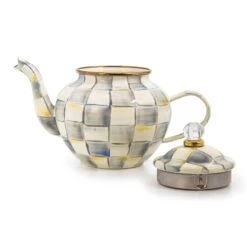 MacKenzie-Childs Sterling Check Enamel Teapot - 4 Cup -Kitchenware Discount Store 89258 540 alt