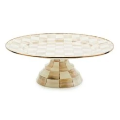 MacKenzie-Childs Mocha Check Large Pedestal Platter