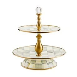 MacKenzie-Childs Sterling Check Two Tier Sweet Stand
