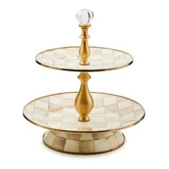 MacKenzie-Childs Mocha Check Two Tier Sweet Stand