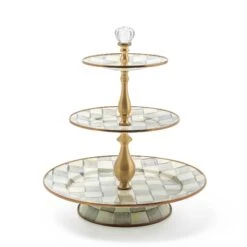 MacKenzie-Childs Sterling Check Enamel Three Tier Sweet Stand