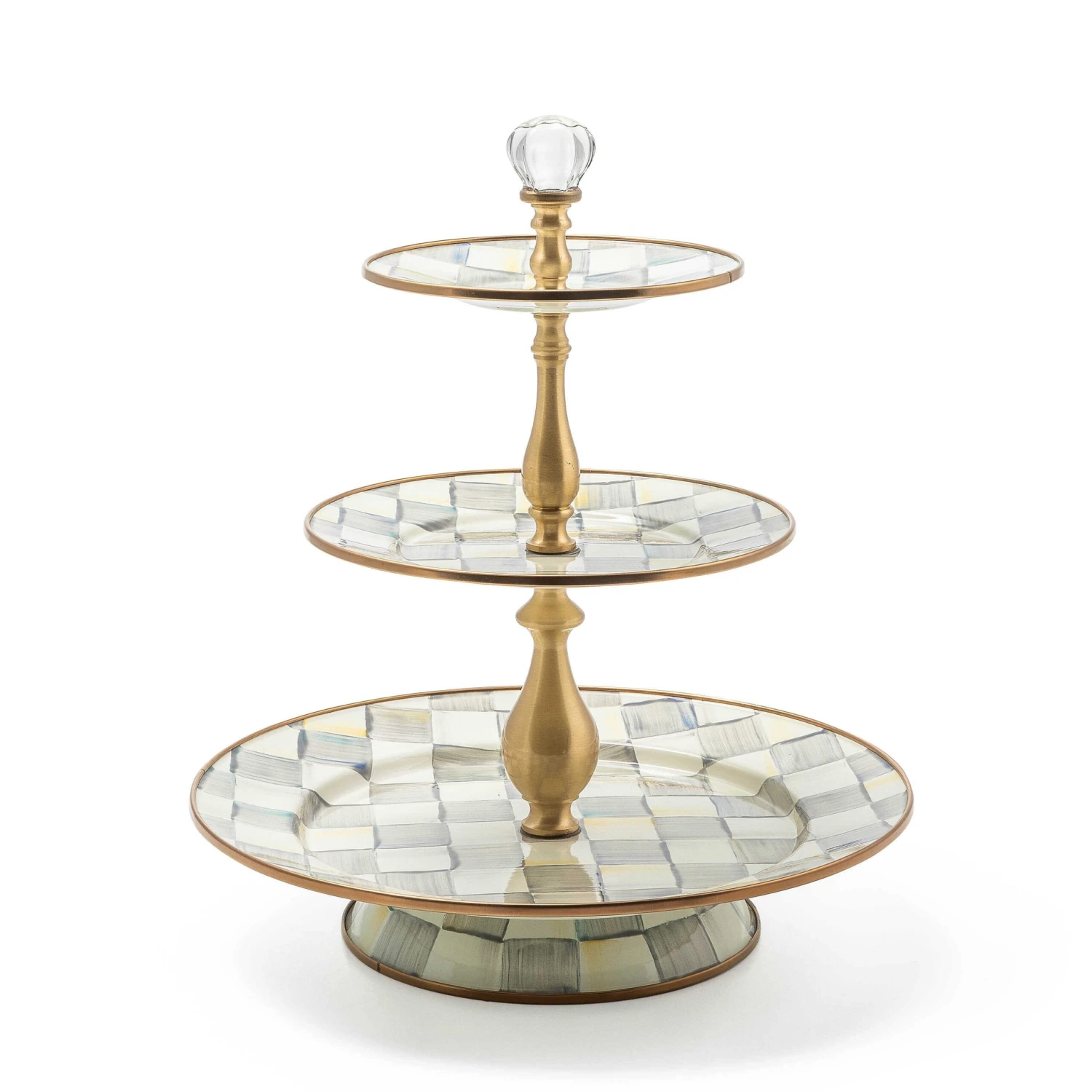 MacKenzie-Childs Sterling Check Enamel Three Tier Sweet Stand 1 MacKenzie-Childs Sterling Check Enamel Three Tier Sweet Stand