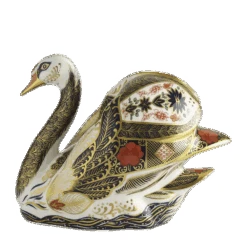 Royal Crown Derby Old Imari Solid Gold Band Swan Paperweight -Kitchenware Discount Store PAPBOX62797