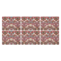 Pimpernel For Spode Morris & Co Strawberry Thief Red Placemats, Set Of 6