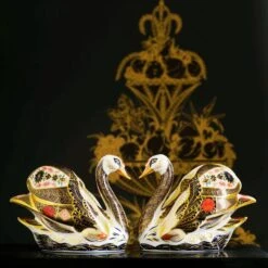 Royal Crown Derby Old Imari Solid Gold Band Swan Paperweight -Kitchenware Discount Store RCD SGB Swan Pair Portrait Side Profile scaled 1