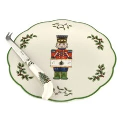Spode Christmas Tree Nutcracker Cheese Plate With Knife
