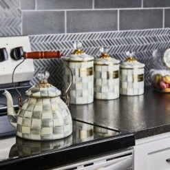 MacKenzie-Childs Sterling Check Tea Kettle - 3 Quart 5 MacKenzie-Childs Sterling Check Tea Kettle - 3 Quart -Kitchenware Discount Store SterlingCheck3