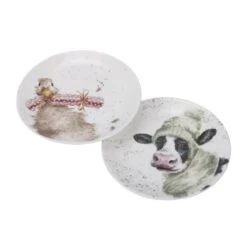 Royal Worcester Wrendale Designs Cow & Duck Coupe Plate Set Of 2