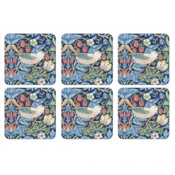 Pimpernel For Spode Morris & Co Strawberry Thief Blue Coasters, Set Of 6