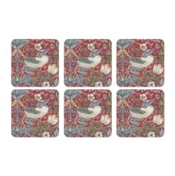 Pimpernel For Spode Morris & Co Strawberry Thief Red Coasters, Set Of 6