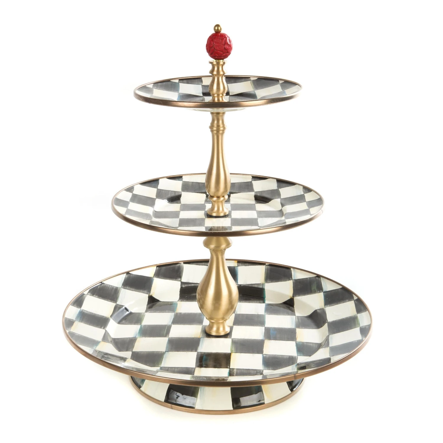 MacKenzie-Childs Courtly Check Enamel Three Tier Sweet Stand 1 MacKenzie-Childs Courtly Check Enamel Three Tier Sweet Stand