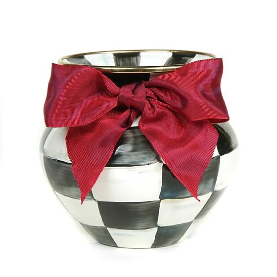 MacKenzie-Childs Courtly Check Enamel Vase - Red Bow 1 MacKenzie-Childs Courtly Check Enamel Vase - Red Bow