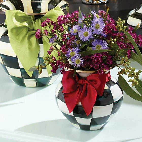 MacKenzie-Childs Courtly Check Enamel Vase - Red Bow 2 MacKenzie-Childs Courtly Check Enamel Vase - Red Bow - Image 2