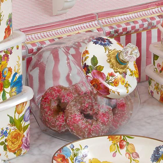 MacKenzie-Childs Flower Market Cookie Jar With Enamel Lid - White 2 MacKenzie-Childs Flower Market Cookie Jar With Enamel Lid - White - Image 2