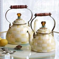 MacKenzie-Childs Parchment Check Enamel Tea Kettle - 2 Quart -Kitchenware Discount Store mackenzie childs parchment check enamel tea kettle 2 quart 5B3 5D 7011 p