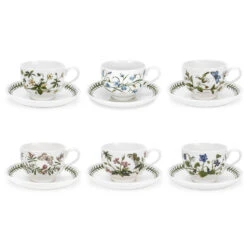 Portmeirion Botanic Garden Teacup And Saucer New Motifs Set Of 6